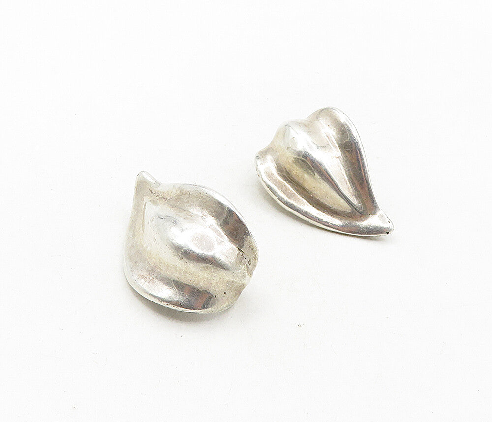 925 Sterling Silver  Vintage Shiny Floral Leaf Non Pierce Earrings  EG4834