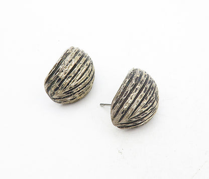 925 Sterling Silver  Vintage Diamond Cut Dark Tone Curve Drop Earrings  EG4269