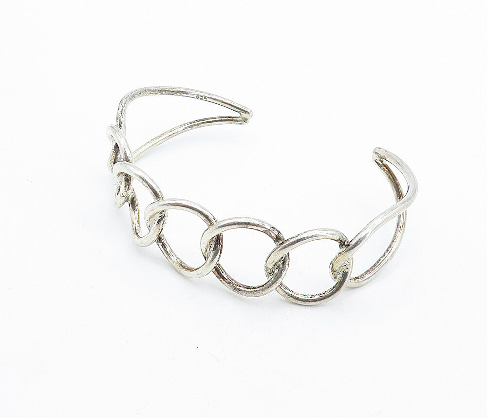 925 Sterling Silver Vintage Shiny Interlocking Design Cuff Bracelet BT2324