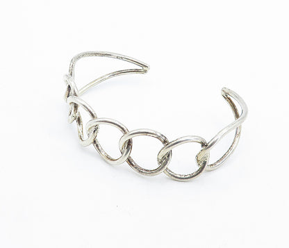925 Sterling Silver Vintage Shiny Interlocking Design Cuff Bracelet BT2324