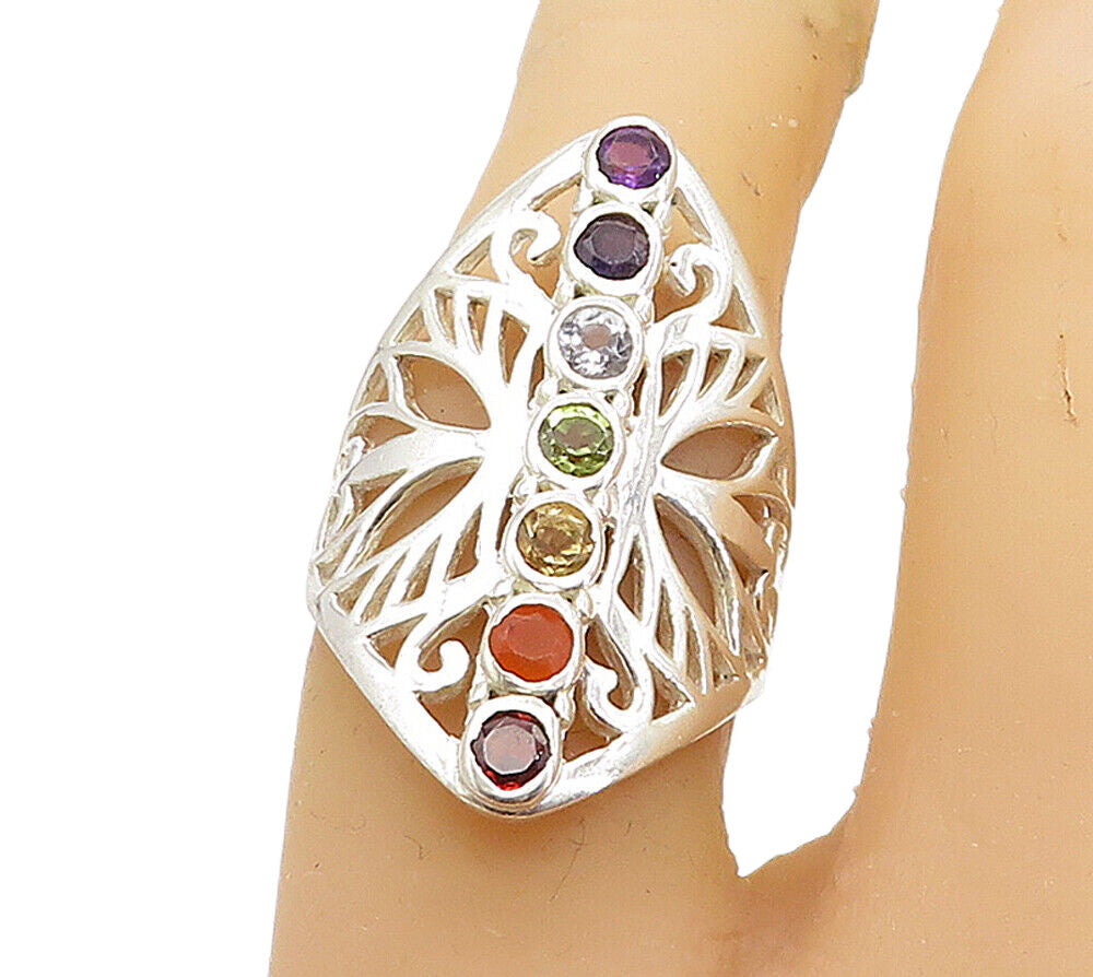 925 Silver  Amethyst Tanzanite Topaz Peridot & Citrine Ring Sz 6.5  RG8070