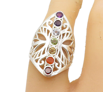 925 Silver  Amethyst Tanzanite Topaz Peridot & Citrine Ring Sz 6.5  RG8070
