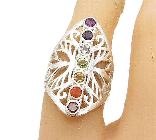 925 Silver  Amethyst Tanzanite Topaz Peridot & Citrine Ring Sz 6.5  RG8070