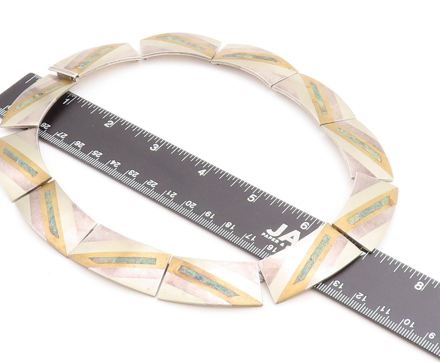 JLVL TAXCO MEXICO 925 Sterling Silver  Vintage Inlaid Stone Necklace  NE1319