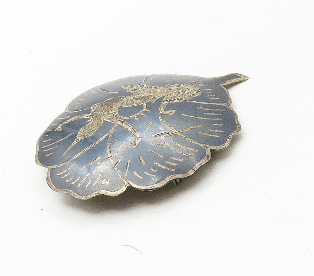 SIAM 925 Sterling Silver  Vintage Niello Enamel Dancer Brooch Pin  BP6525