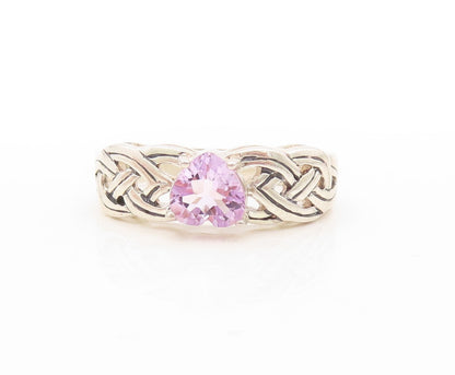 925 Sterling Silver Vintage Ring Celtic Design Cut Heart Amethyst Sz 8.5 RG31147