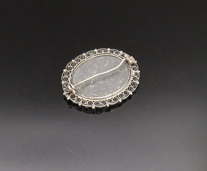 925 Sterling Silver  Vintage Spiral Twist Edge Floral Mosaic Brooch Pin BP9693
