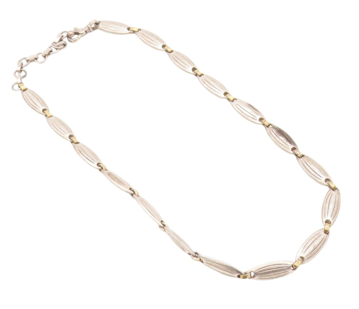 925 Sterling Silver Vintage Necklace Designer Grooved Ring Linked  NE4528