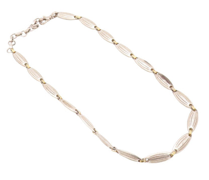 925 Sterling Silver Vintage Necklace Designer Grooved Ring Linked  NE4528