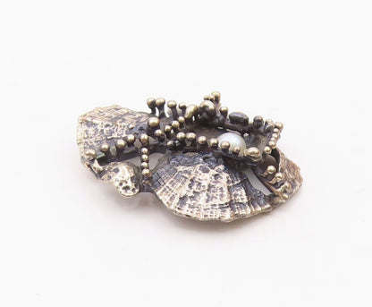 ANSON 925 Sterling Silver   Vintage Cultured Pearl Oxidized Pendant  PT18290