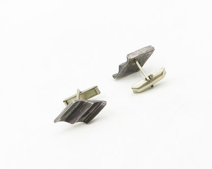 MEXICO 925 Sterling Silver  Vintage Dark Tone Diamond Shaped Cufflinks  TR2456