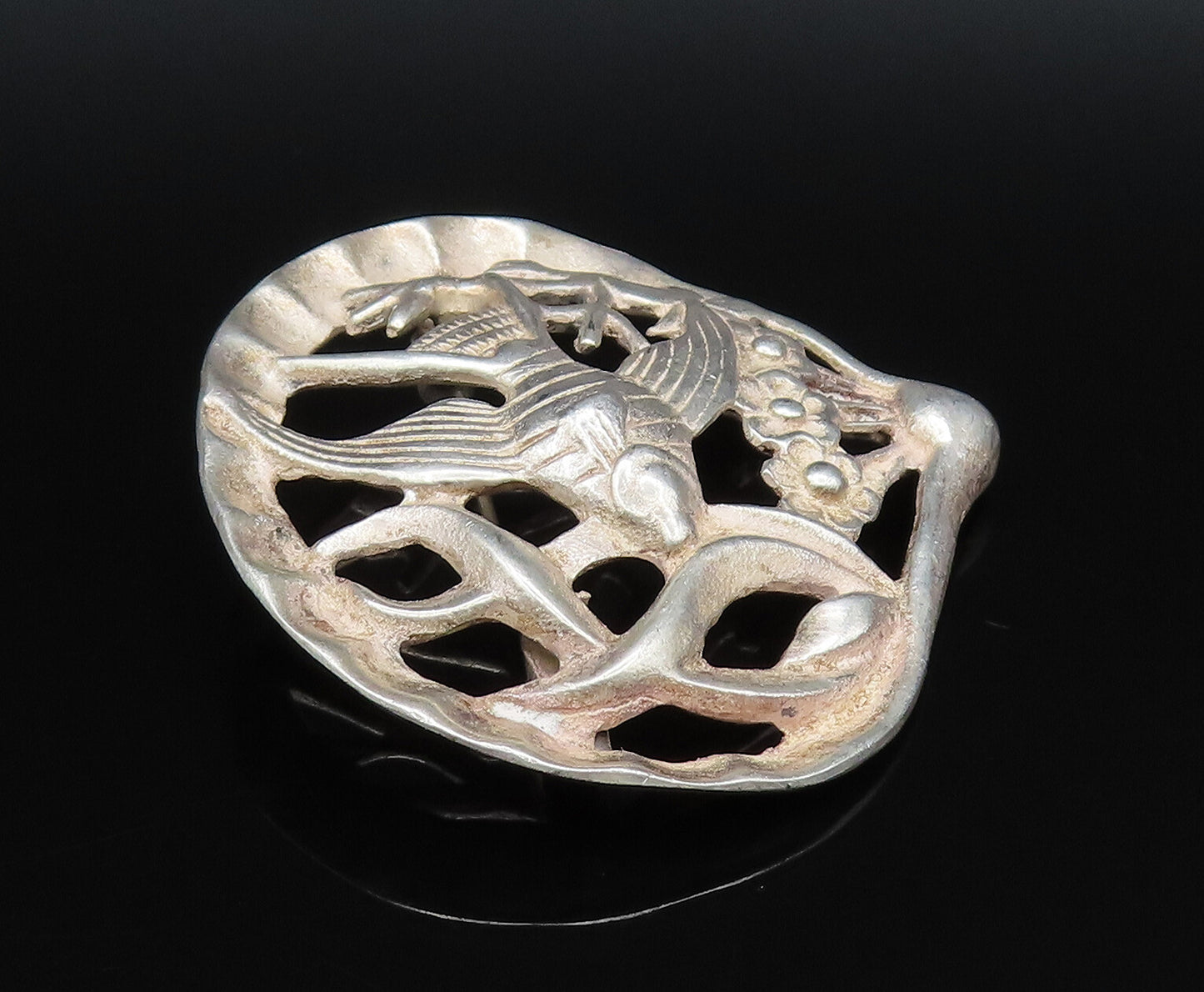 925 Sterling Silver Vintage Under The Sea Fish Scenery Brooch Pin  BP9764