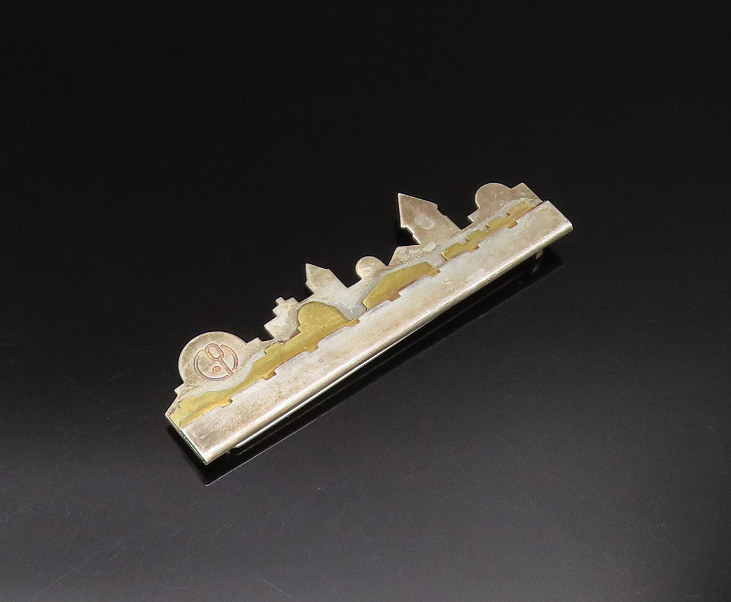 EMIL SHENFELD 925 Silver  Vintage Two Tone Jerusalem Scenery Brooch Pin BP9799