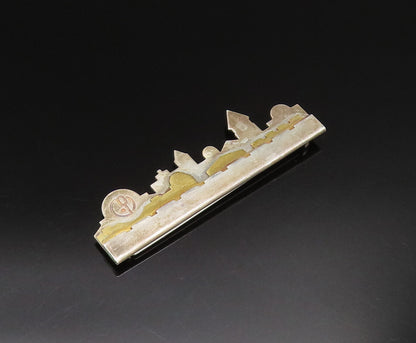 EMIL SHENFELD 925 Silver  Vintage Two Tone Jerusalem Scenery Brooch Pin BP9799