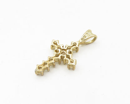 925 Silver  Shiny Cubic Zirconia Gold Plated Religious Cross Pendant  PT14439