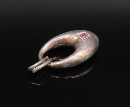 ELLE 925 Silver  Vintage Single Ruby Accent Tote Purse Motif Pendant  PT21824