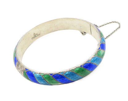 SIAM 925 Sterling Silver  Vintage Enamel Coated Pattern Bangle Bracelet BT4362