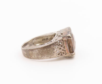 925 Sterling Silver Vintage Ring Smoky Quartz Statement Band  Sz 7  RG36421