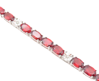 925 Sterling Silver Vintage Bracelet Diamonds & Oval Cut Garnet Band BT10855