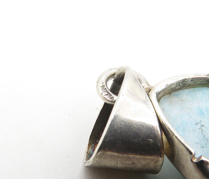 925 Sterling Silver  Vintage Cabochon Cut Larimar Tear Drop Pendant  PT6460