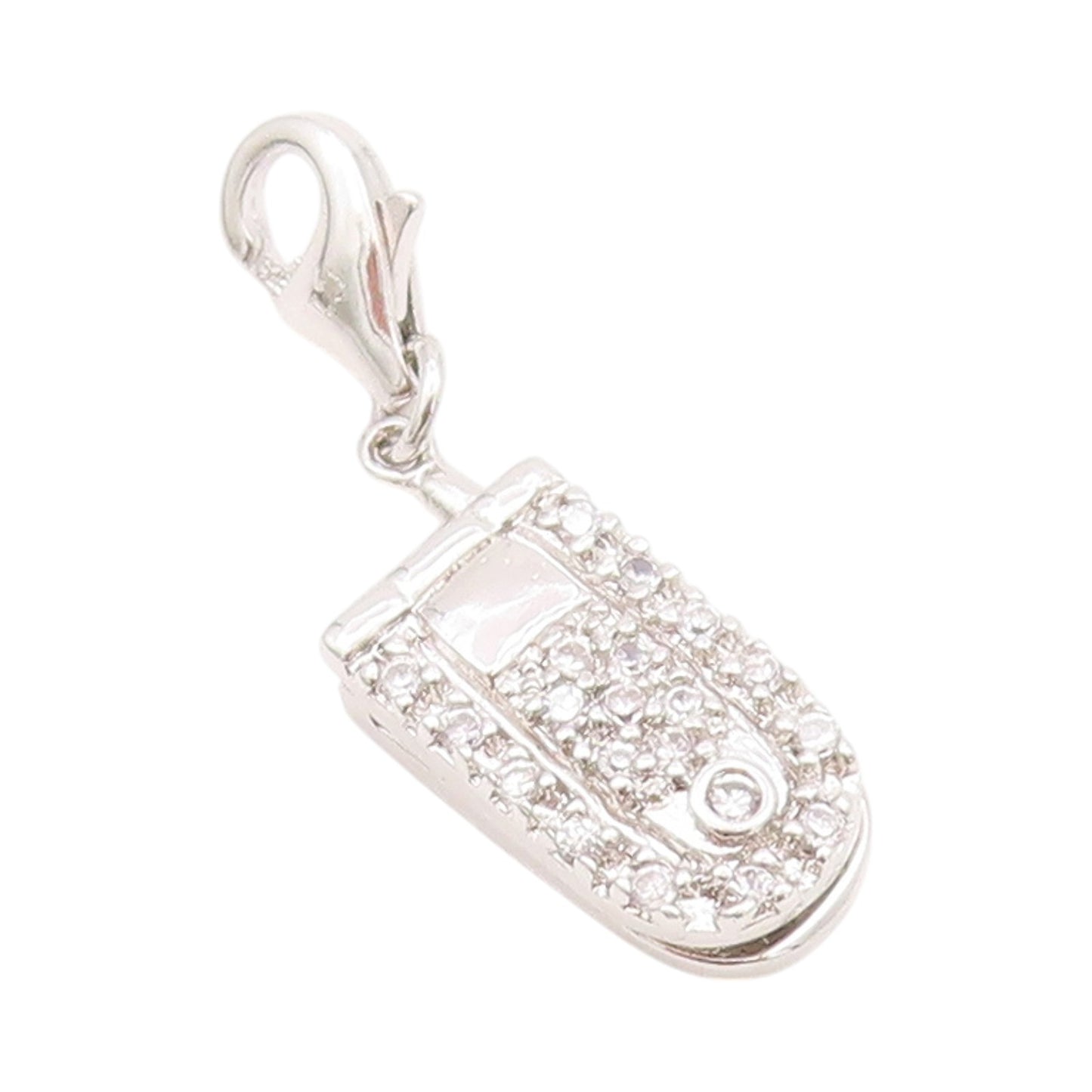 925 Sterling Silver Vintage Pendant Antique CZ Flip Cell Phone OPENS  PT24309