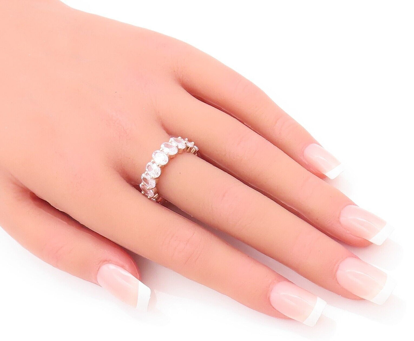 925 Sterling Silver Vintage Ring Rose Gold Plated Oval Cut CZ Band  Sz 7 RG28230