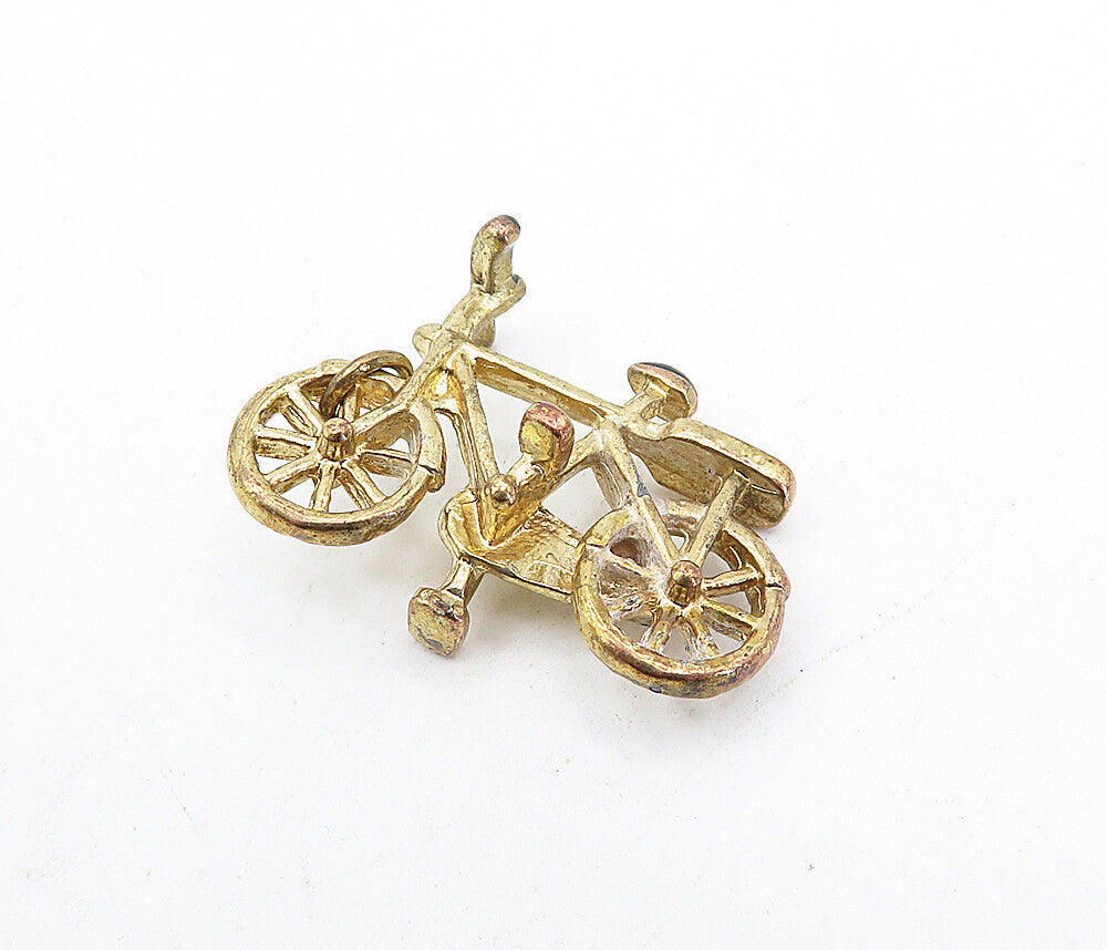925 Sterling Silver  Vintage Gold Plated Enamel Bicycle Motif Pendant  PT3128