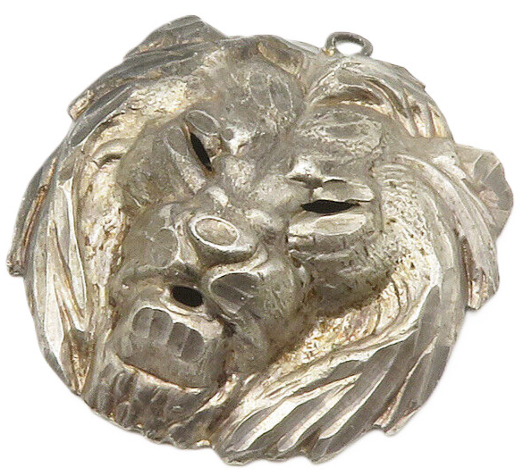 925 Sterling Silver  Vintage Modernist Lion's Head Dark Tone Pendant  PT11137