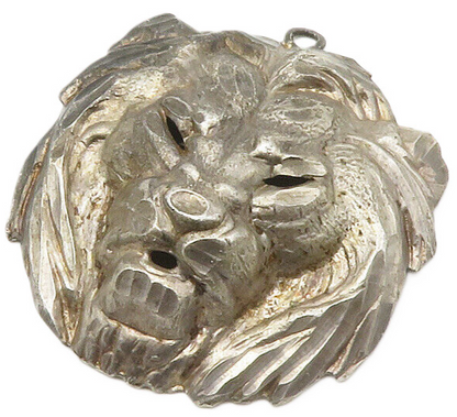 925 Sterling Silver  Vintage Modernist Lion's Head Dark Tone Pendant  PT11137