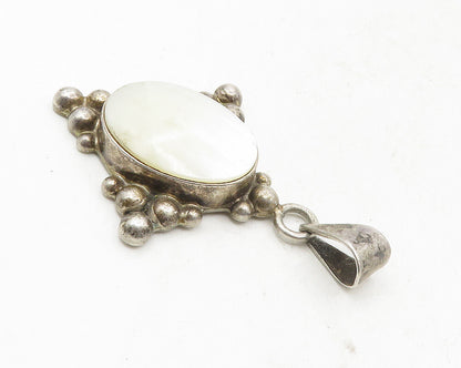 MEXICO 925 Sterling Silver  Vintage Mother Of Pearl Dark Tone Pendant  PT7748