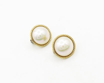 925 Sterling Silver  Vintage Pearl Dome Gold Plated Drop Earrings  EG9673