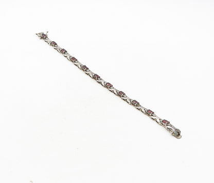 925 Sterling Silver  Vintage Red & White Topaz XO Link Chain Bracelet  BT4062