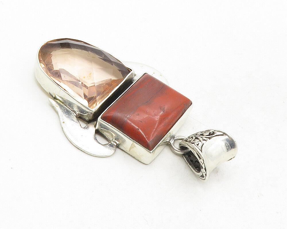 925 Sterling Silver  Vintage Red Jasper & Topaz Swirl Bail Pendant  PT7819
