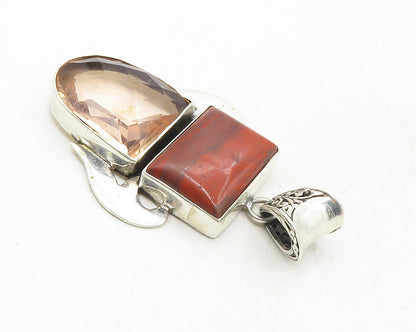 925 Sterling Silver  Vintage Red Jasper & Topaz Swirl Bail Pendant  PT7819