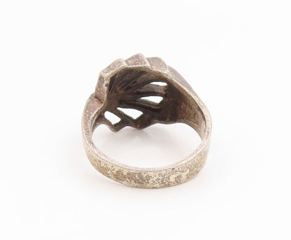 925 Sterling Silver Vintage Ring Classic Textured Open Leaf Band  Sz 7  RG36114
