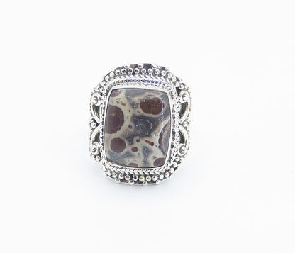925 Sterling Silver  Cabochon Spotted Jasper Swirl Cocktail Ring Sz 8  RG8465