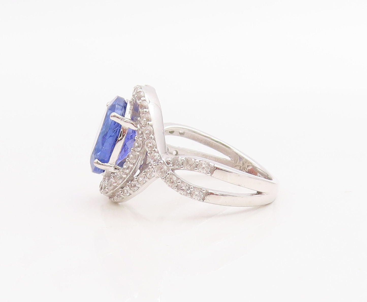 925 Sterling Silver Vintage Ring Designer Cutout Sapphire & CZ  Sz 7  RG30991