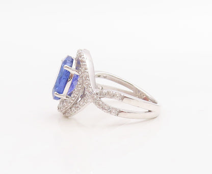 925 Sterling Silver Vintage Ring Designer Cutout Sapphire & CZ  Sz 7  RG30991