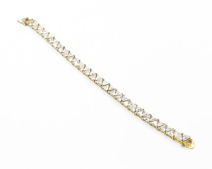 925 Sterling Silver  Shiny Cubic Zirconia Gold Plated Chain Bracelet  BT5477