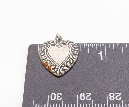 925 Sterling Silver Vintage Pendant Dark Tone Etched Love Heart Charm  PT24982