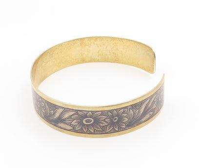 925 Sterling Silver Vintage Bracelet Gold Plated EAST EUROPE Floral Cuff BT11895