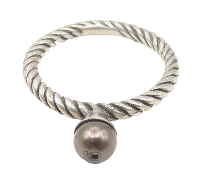925 Sterling Silver  Vintage Brown Pearl Twist Solitaire Ring Sz 7  RG11049