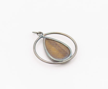 925 Sterling Silver Vintage Pendant Classic Tiger's Eye Geometric Charm  PT26349