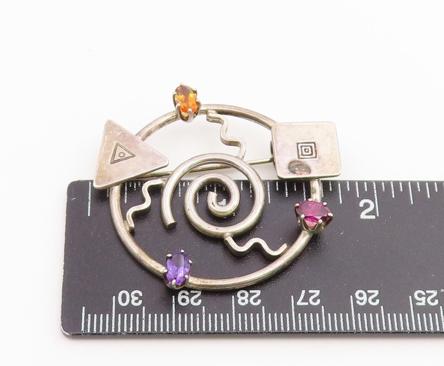 925 Sterling Silver Vintage Brooch Pin Multi Gemstone Geometric Galaxy  BP12649