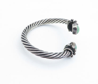 925 Sterling Silver  Vintage Dark Tone Jade Twist Bypass Cuff Bracelet  BT2255