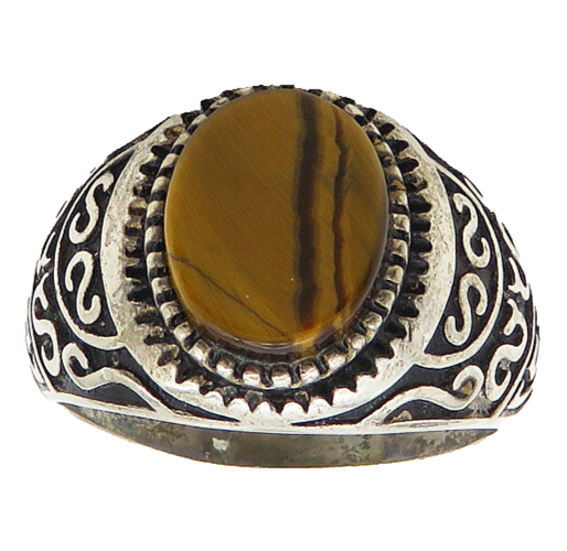 TURKISH 925 Silver  Vintage Tiger's Eye Swirl Dome Band Ring Sz 11  RG19852