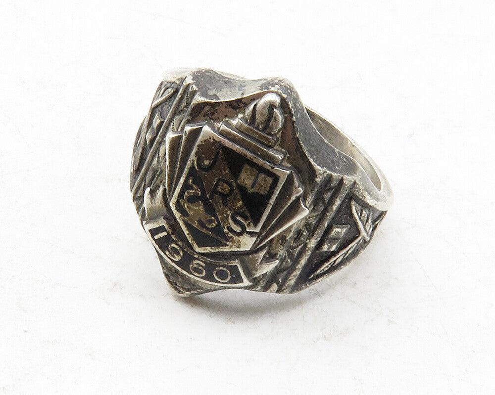 925 Sterling Silver  Vintage Antique Enamel JRS 1960 Band Ring Sz 6  RG12446