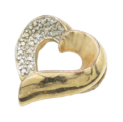 925 Sterling Silver  Vintage Genuine Diamond Open Love Heart Pendant  PT11936