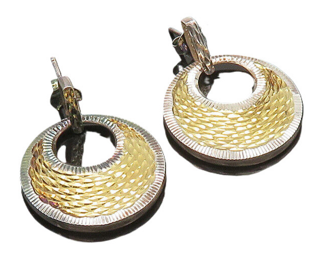 925 Sterling Silver Vintage 2 Tone Shiny Diamond Cut Dangle Earrings  EG10383