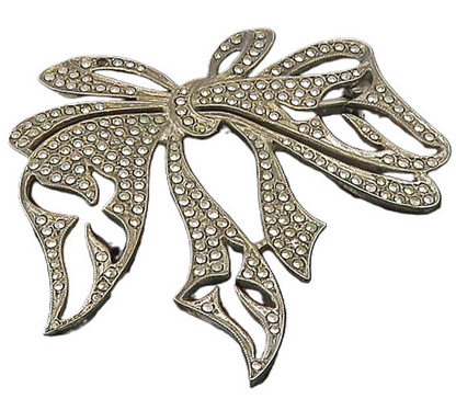 925 Sterling Silver  Vintage Sparkling Bow Tied Ribbon Brooch Pin  BP8296